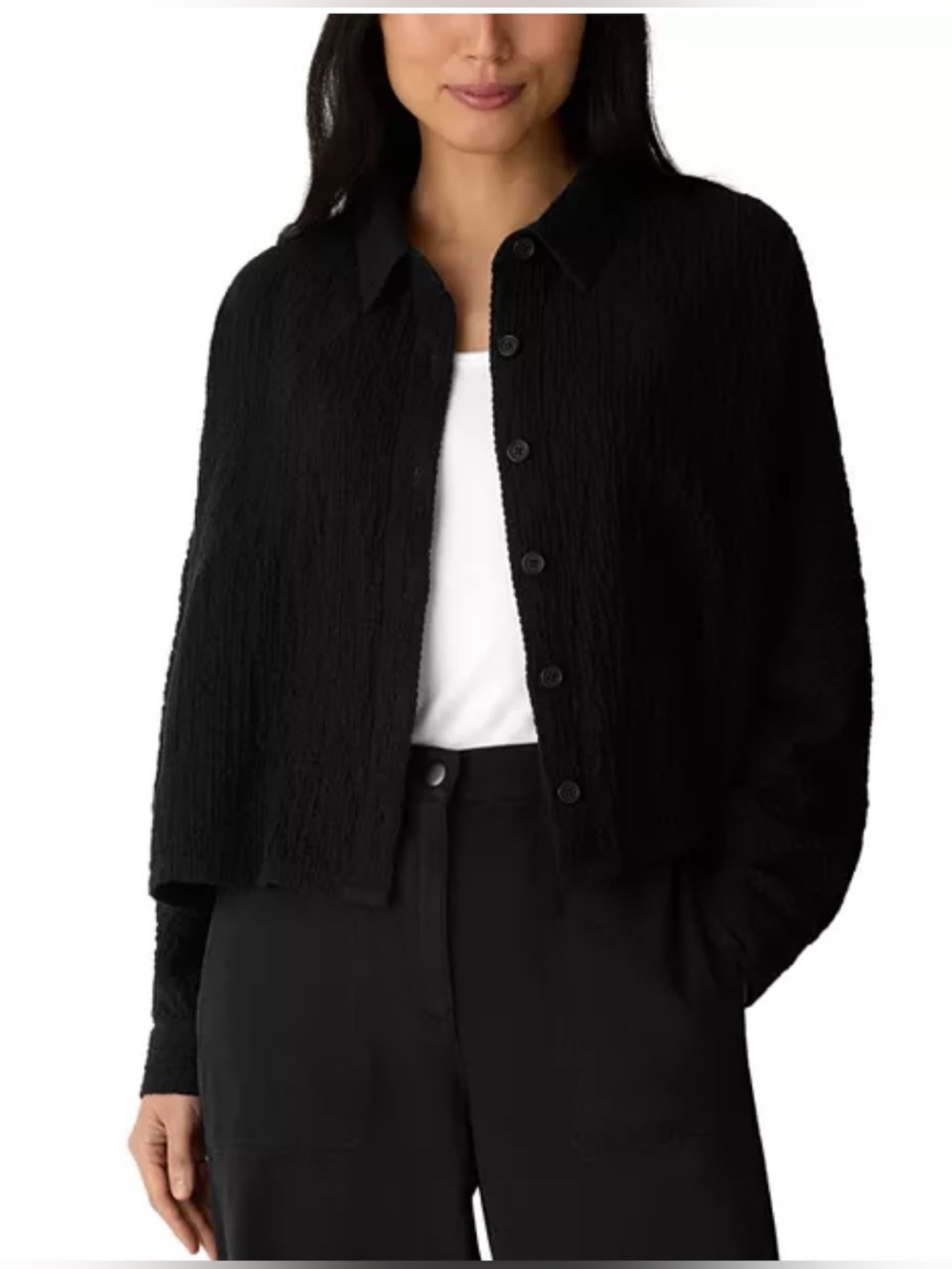 Eileen Fisher Organic Cotton Doubleweave Classic Collar Jacket in Black XL. NWT
